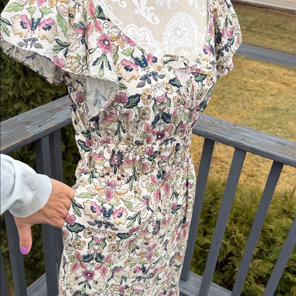 Floral Cream Print Dress sz M - Picture 8 of 13